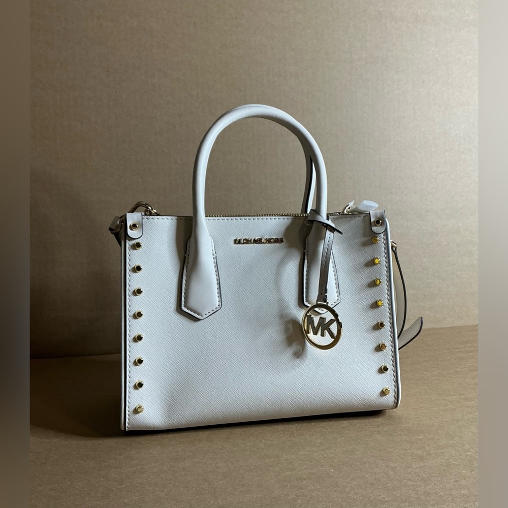 Michael Kors White Satchel with Gold Studs - Picture 3 of 11